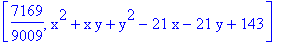 [7169/9009, x^2+x*y+y^2-21*x-21*y+143]
